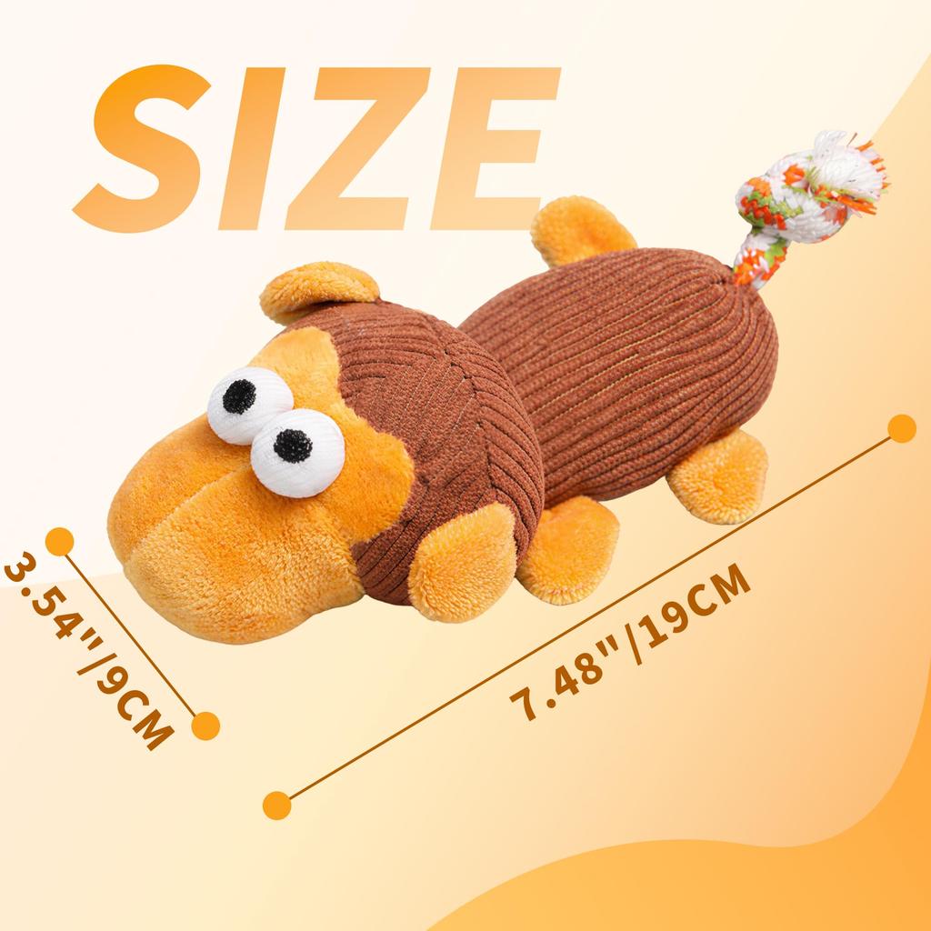 Flyfox European Made Squeaky Plush Monkey Dog Cat Toy Safe OEKO-TEX Certified Chew Toy for Small Dogs Puppies Stress Relief Yellow Brown