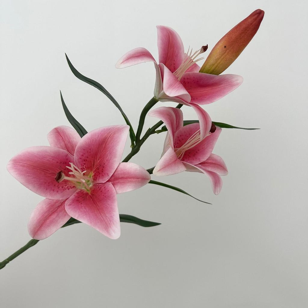 5PCS Artificial Lily Flower Branch Realistic Looking 3D Printed 3 Heads Lily Plant for Wedding Floral Decoration