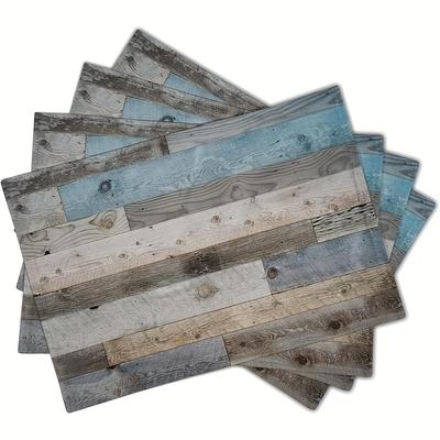4/6pcs Farmhouse Wood Grain Placemats Set, Retro Barn Wood Grain Placemat, Rustic Cottage Style Heat Resistant Washable Placemats for Restaurant