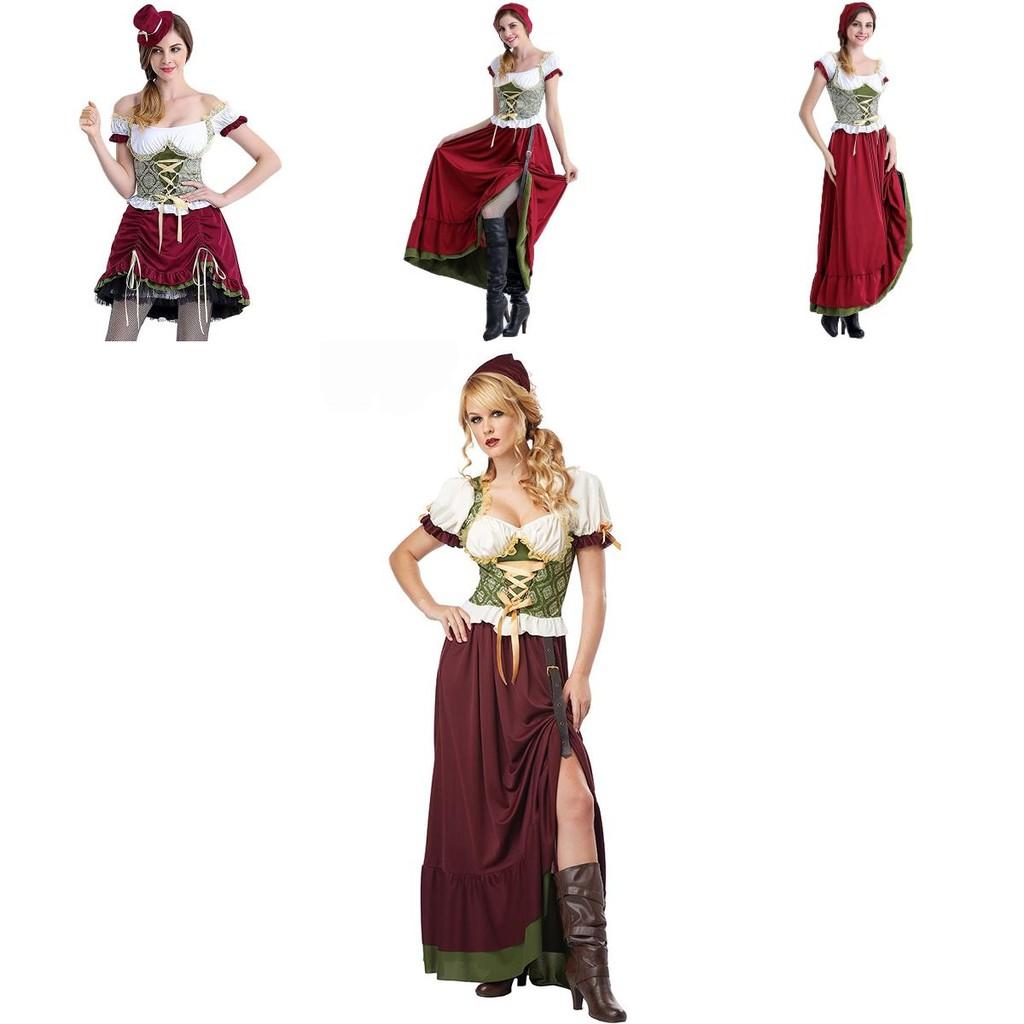 Oktoberfest Bayerisches Dirndl Bierkellnerin Cosplay Kostüm mit Puffärmeln