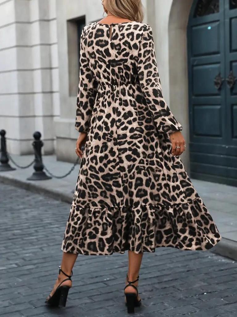 European and American Women's Fall 2025 Leopard Print A-Line Dress