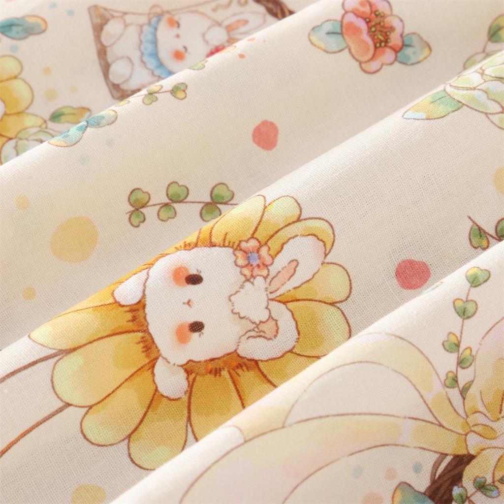 Sommer Baby Mädchen Cartoon Hase & Sonnenblume Cheongsam Kleid mit Flatterärmeln