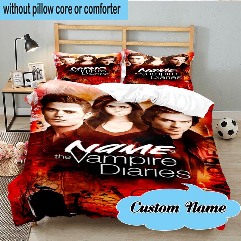 Custom Name 3PCS Vampire Diaries Bedding Set, Including 1pc Duvet Cover And 2pcs Pillowcases, Suitable for Dorms and Bedrooms Gift