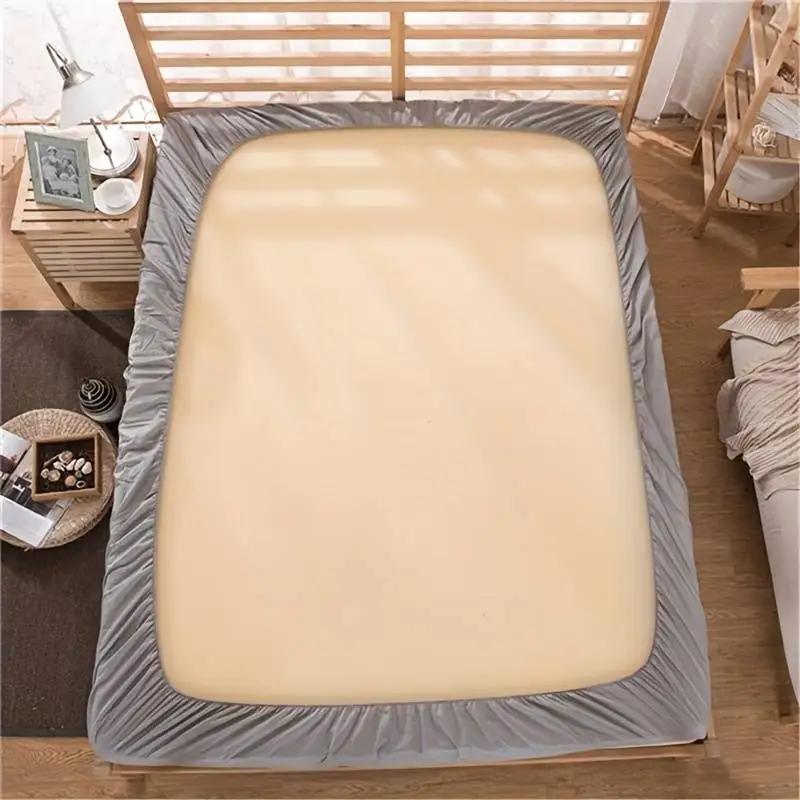 Waterproof Fitted Sheet Bedding Cover Bed Cloth Solid Color Mattress ,Soft Breathable Noiseless Bed Cover Deep Pocket Large Size