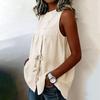 Women’s Loose Fit Sleeveless Crew Neck Linen Top with Button Front and Side Tie Detailing for Casual Wear