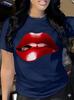 Unisexs Red Lip Print T Shirt Sexy Short Sleeve Casual Crew Neck Tee Shirt