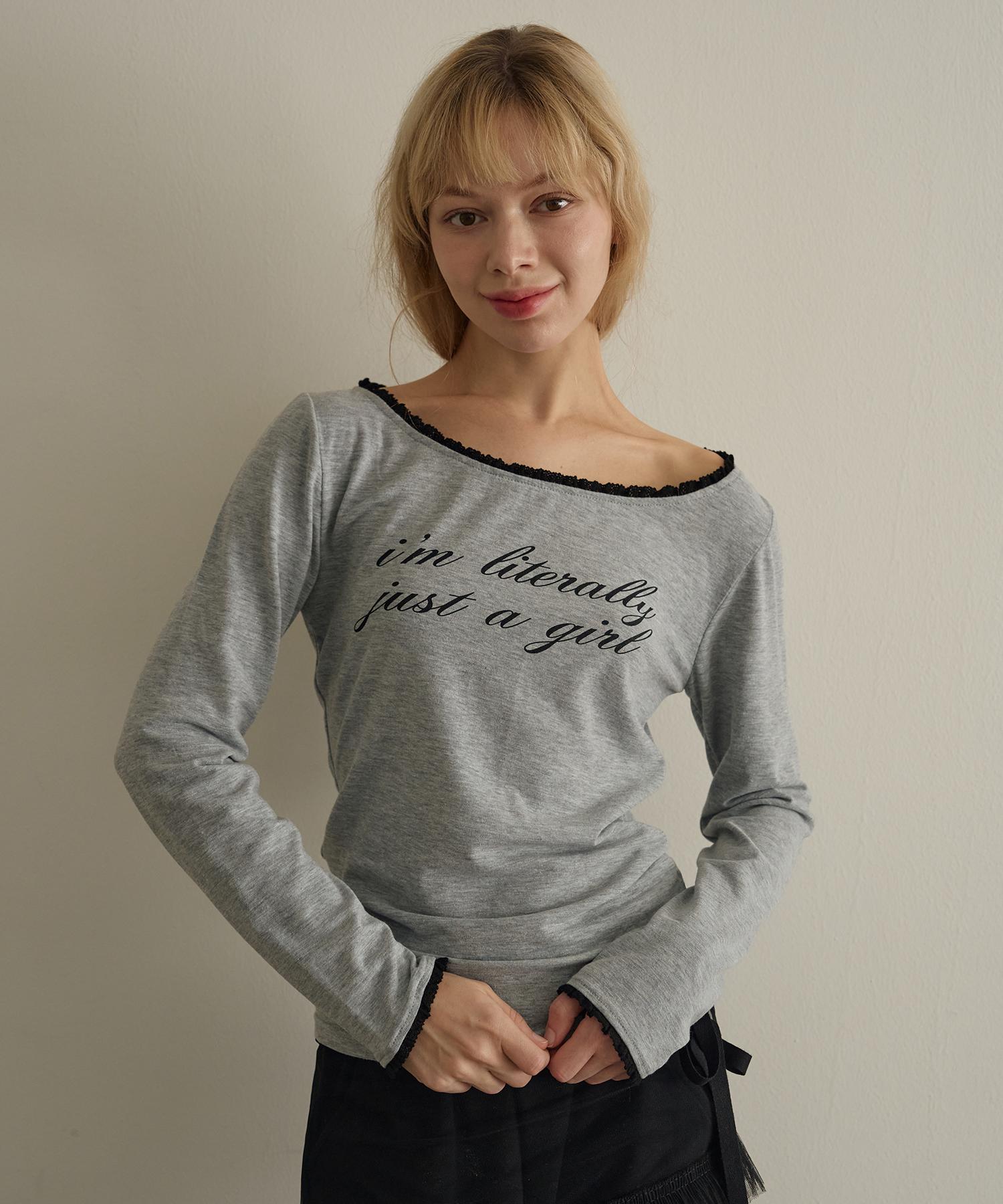Oo Ml Lettering Lace Long Sleeve (Melange Gray) Melange Grey/M