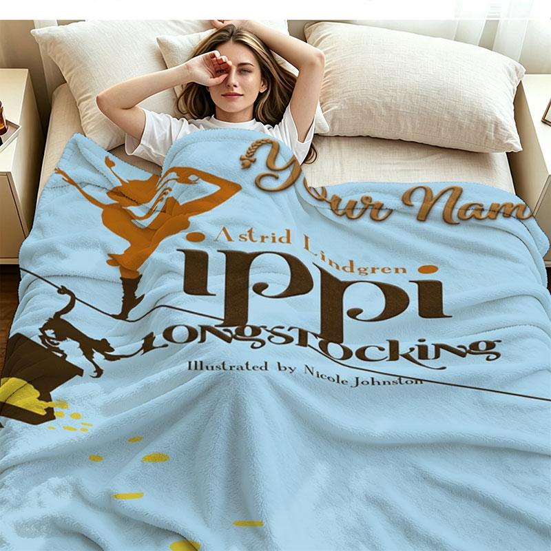 1PC Pippi Longstocking Custom Name Patterned Flannel Blanket Suitable For All Seasons for Home Decor Warmth and Comfort Gifts Holiday Present