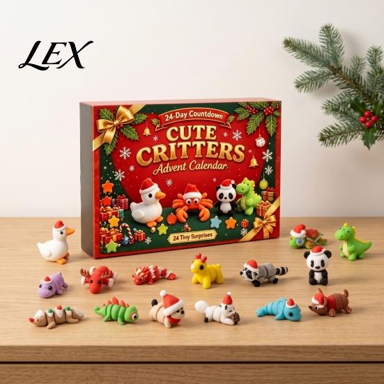 3D Printed Christmas Advent Calendar Calendar, 24-Day Animal Figure Countdown Box Cute Toy Figures with Articulated Joints, Holiday Tree Decor,