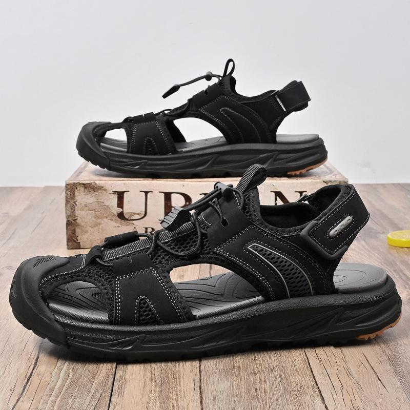 Large Size Shoes Summer New Outdoor Bag Head Sandals Men's Shoes, Leather Beach Shoes Men's Non-slip Walking Shoes