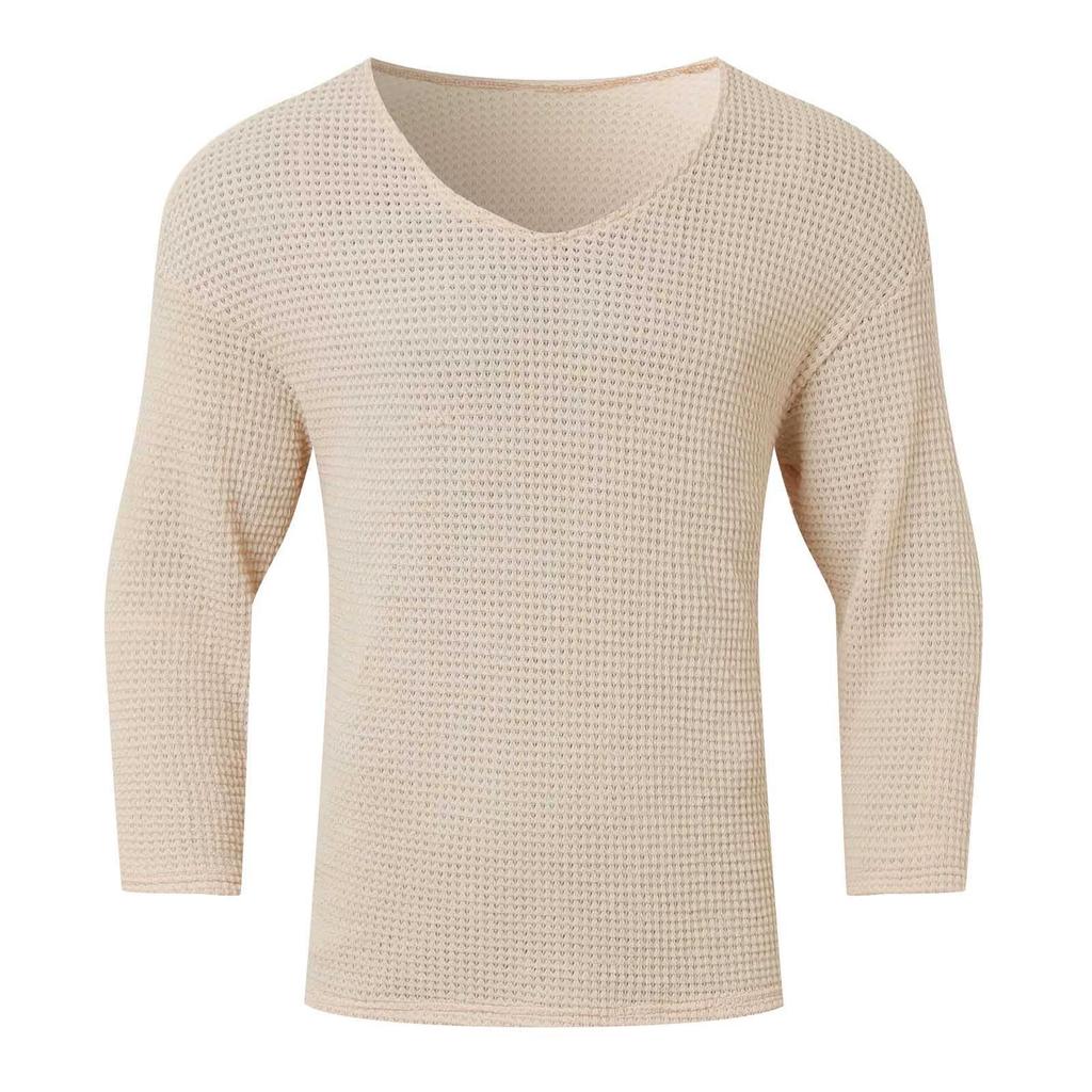 Maglia da uomo a V a maniche lunghe tinta unita vintage primaverile Maglione lavorato a maglia cavo da uomo morbido