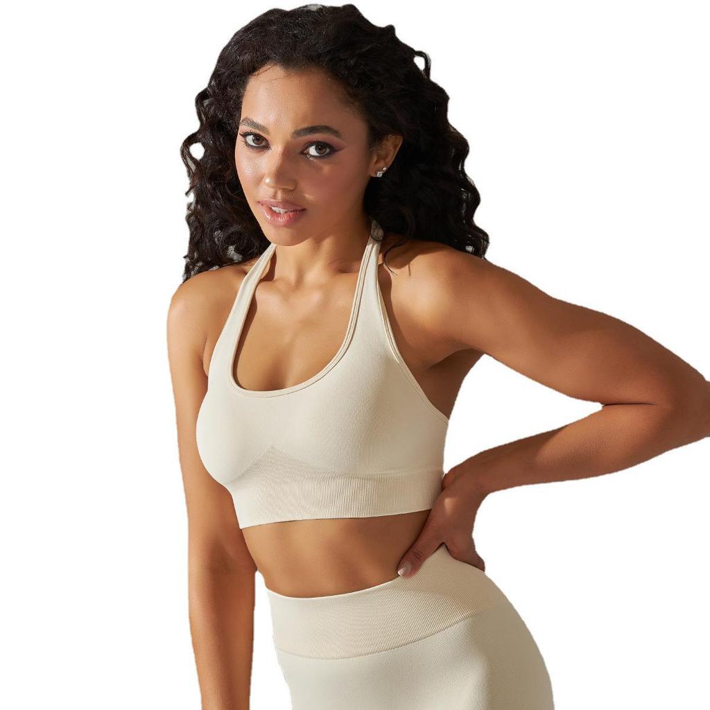 Evropská a americká bezešvá sportovní podprsenka s halter neck pro ženy - tílko na jógu a běh