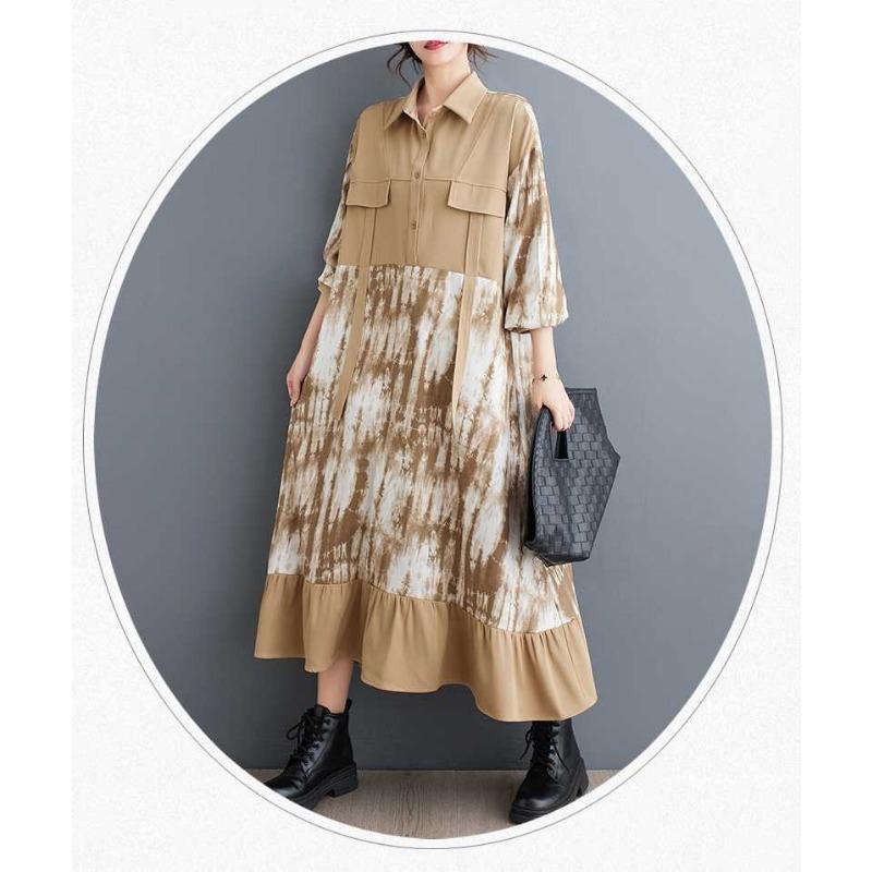 Women's Retro Literary Loose Slim Mid-Length Printed Dress Women