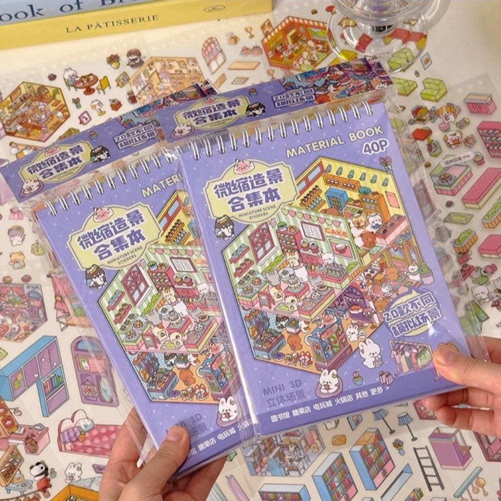 PET Miniature Scene Stickers 20 Sheets Scene Visual Stacking Sticker Sticker Book  Creative Play