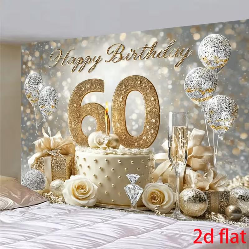 Sfondo 2D per Torta di 60° Compleanno e Palloncini per Servizio Fotografico di Compleanno per Adulti