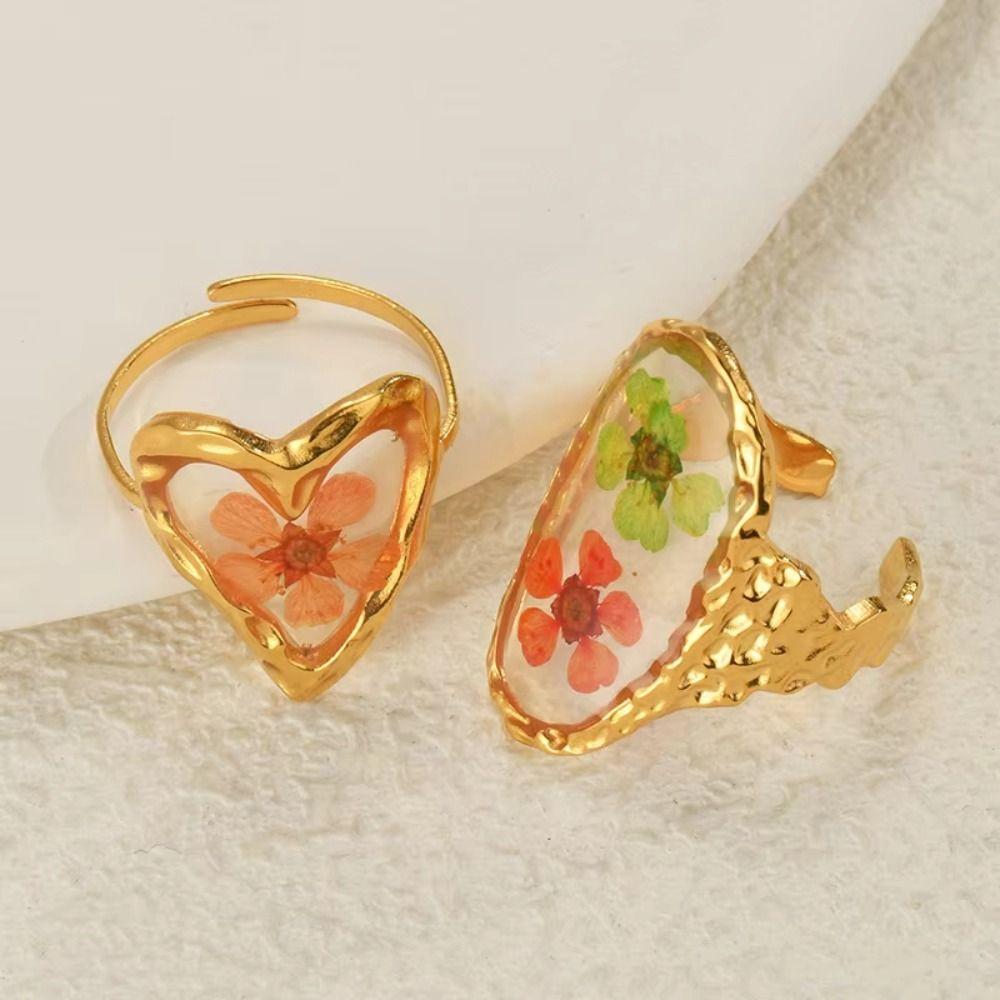 Geometric Summer Transparent Ring Stainless Steel Open Ring Retro Eternal Flower Ring  Couple