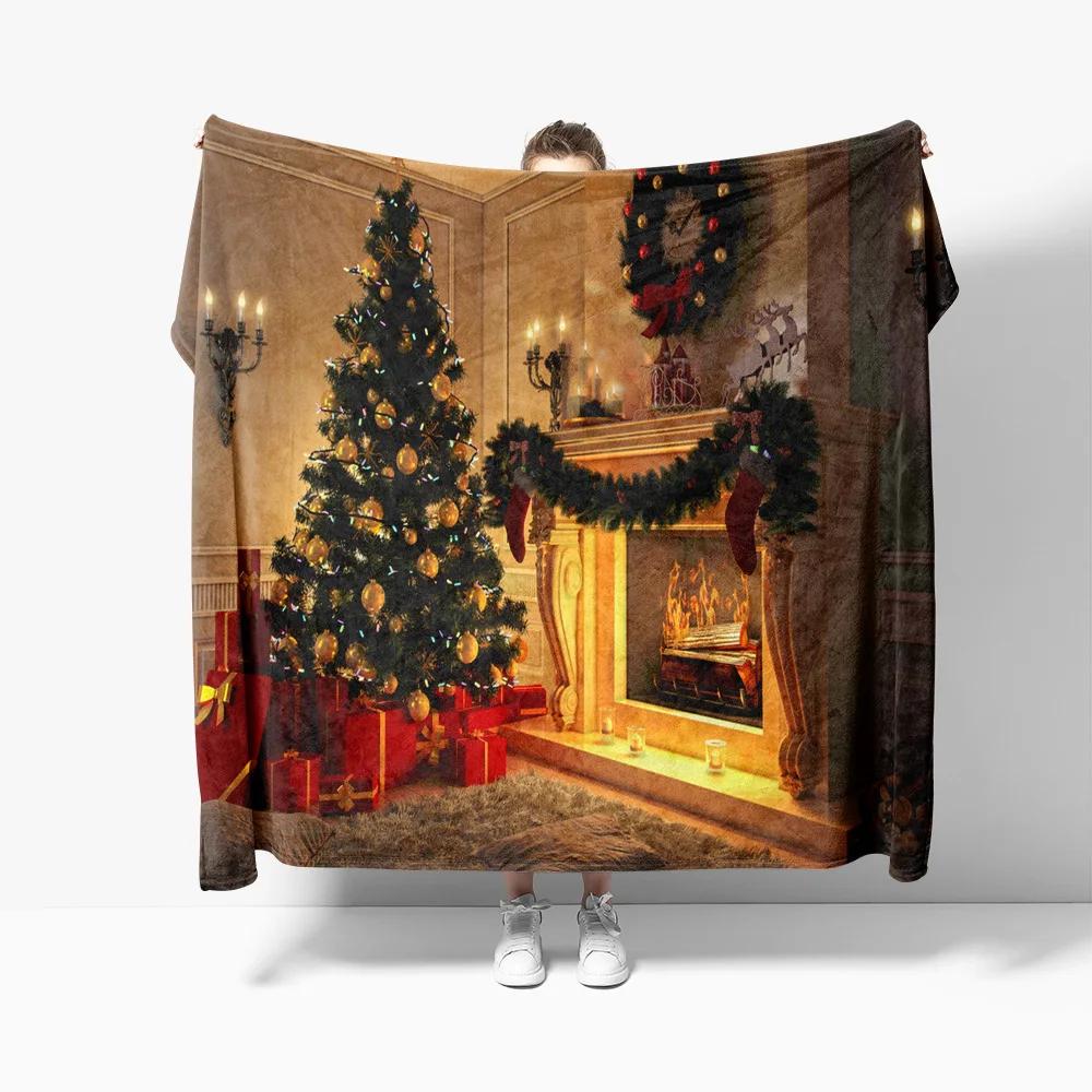 Christmas Theme Flannel Throw Blanket Christmas Tree Snowflake Pattern for Couch Bed Sofa Festival Gift for Boy Girl Lightweight