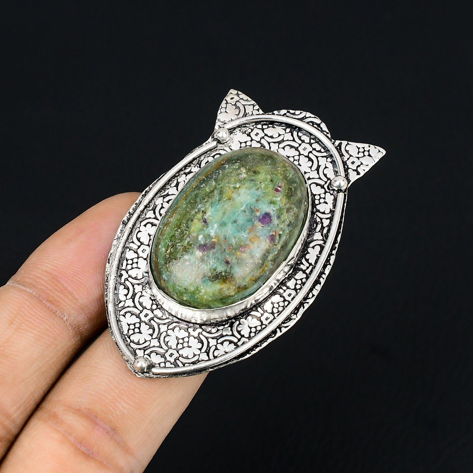 Oval Ruby Fuchsite Gemstone Statement Artisan Solitaire Ring Jewelry 925 Silver 9