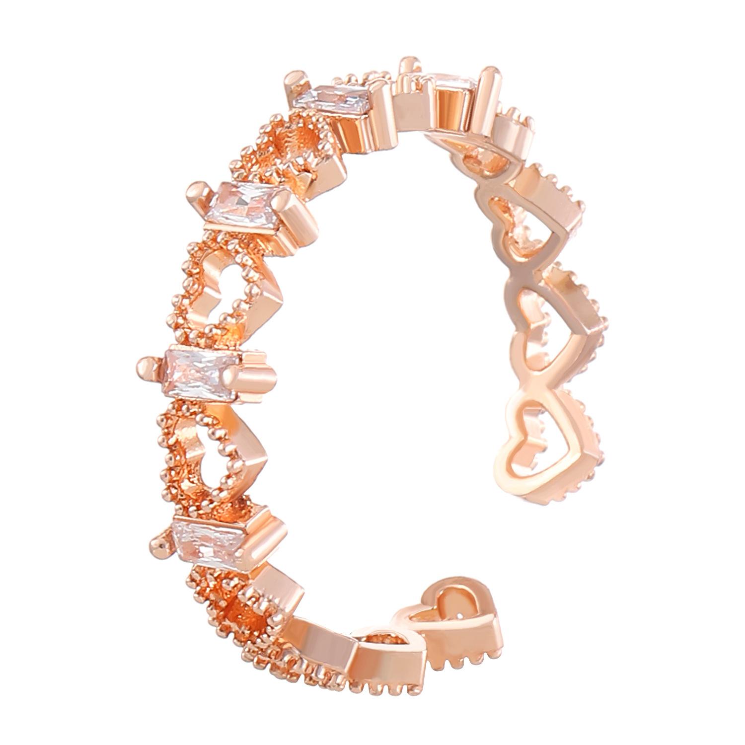 

Fashion micro-inlaid square zircon light luxury ring women s Japan and Korea personality hollow love heart ring opening adjustable