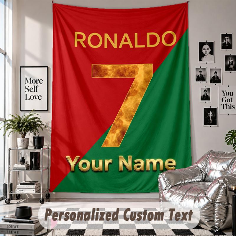 Wandbehang mit individuellem Namen & Text, Cristiano Ronaldo Dekorationstuch für das Schlafzimmer