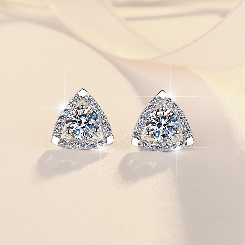 Moissanite Geometric Triangle Stud Earrings in S925 Sterling Silver