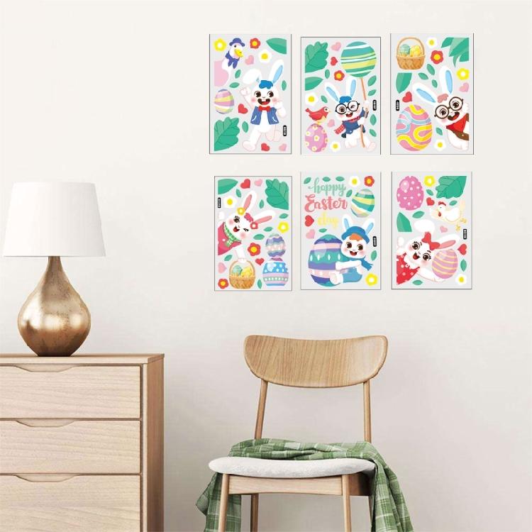 Easter Cartoon Rabbit Static Cling Sticker Window Clings for Homes, Kitchen,