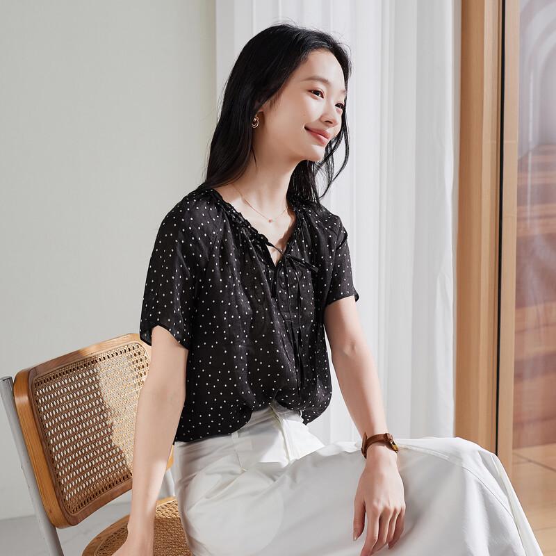 SOFSIL Women's French Polka Dot Linen Blouse