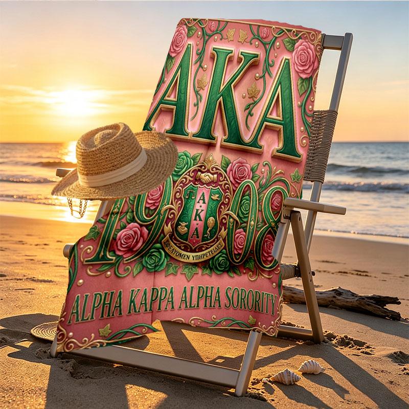 Alpha Kappa Alpha Print Beach Towel Design, Soft, Lightweight. for Home Bathroom, Spa, Pool, Yoga, Surfing, Camping, Gift for Family, Friend