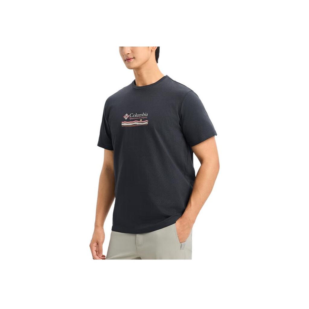 Columbia Letter Logo Print Round Neck Outdoor Sports Casual Short Sleeve T-Shirt Men T-Shirts Black AE5592-014