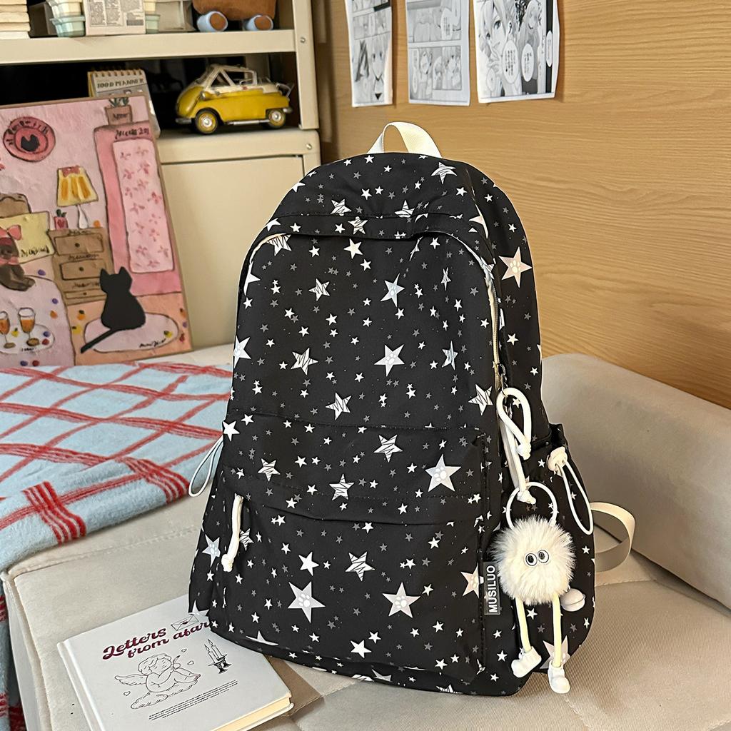 Schoolbag New High-value Star Schoolbag, Lightweight Casual Backpack for Junior and High School Students, Large Capacity, Small Fresh Backpack.