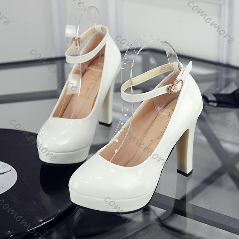 Fashion Comemore Woman Thick Platform Women Party Heeled Shoes Buckle Shallow Shoe Ankle Strap High Heel Patent Leather Women's Pumps