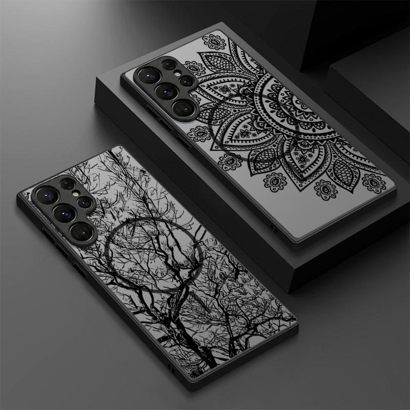 Magnetic For Magsafe Case For Samsung Galaxy S26 Ultra S25 Edge S24 S23 S22 Plus S21 FE Retro Mandala Flower Pattern Hybrid Matte Cover