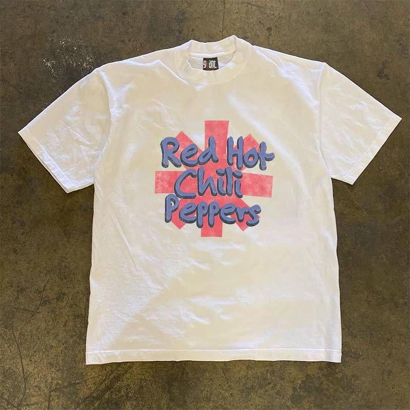 

Red Hof Chili Peppers Mizi Hip Hop Niche Design Men and Women Couple Ins White XL 240g Heavy weight pure cotton