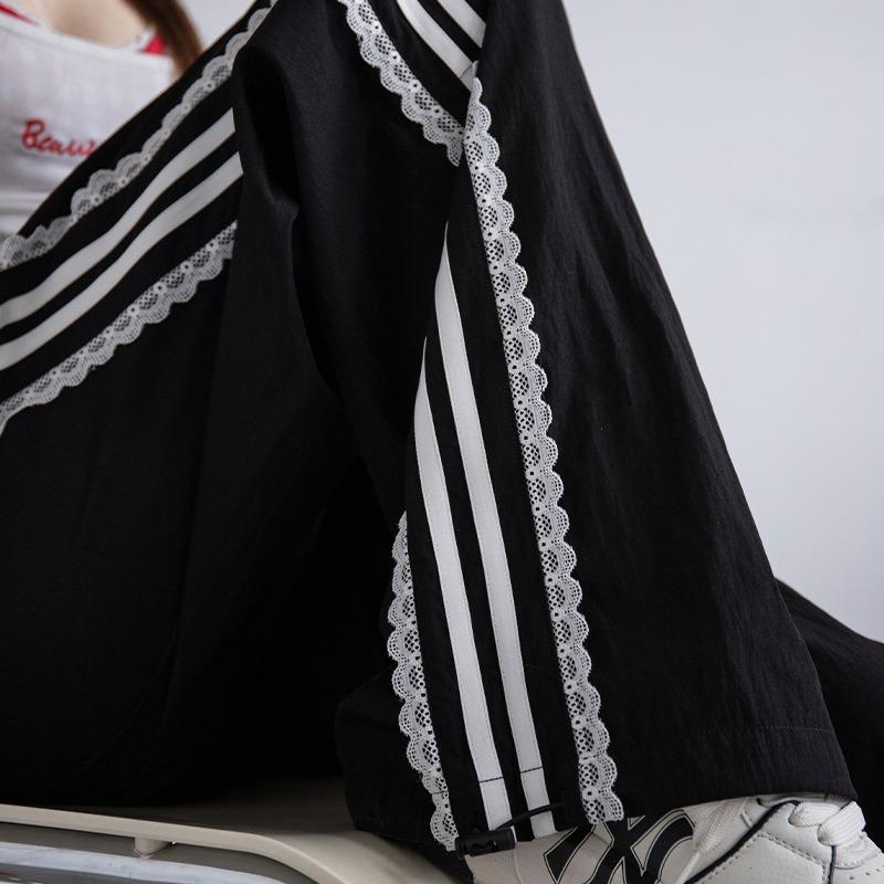 Side striped wide-leg casual pants women's spring new elastic high-waisted straight sports loose and thin pants