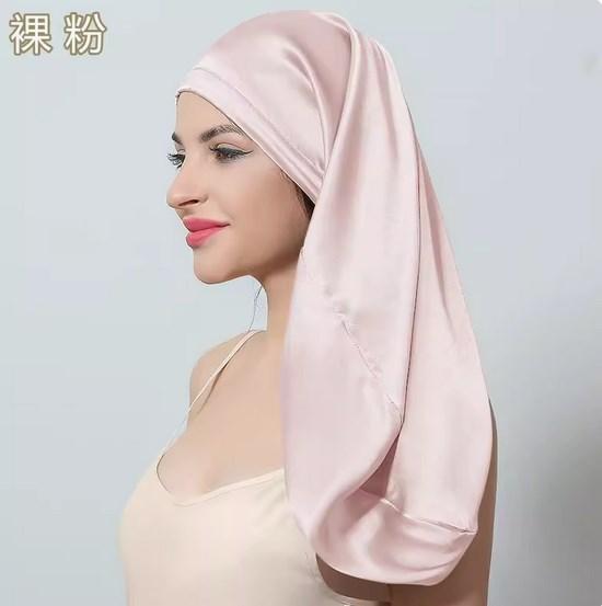 60cm Length 100% Mulberry Silk Bonnets for Women Bandage Sleeping Night Cap Pure Silk Hair Wrap Elastic Headwrap Shower Cap Girl