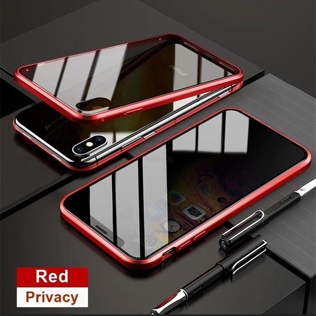 Magnetické tvrzené sklo Privacy Metal Case Pro iphone 15 14 13 12 XR 11 Pro MAX X 7 8 6 Plus 360 Magnet Antispy Protective Cover