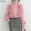ZANZEA Blouse Décontractée Femme Col Montant Manches Longues Volants Épissure Ample