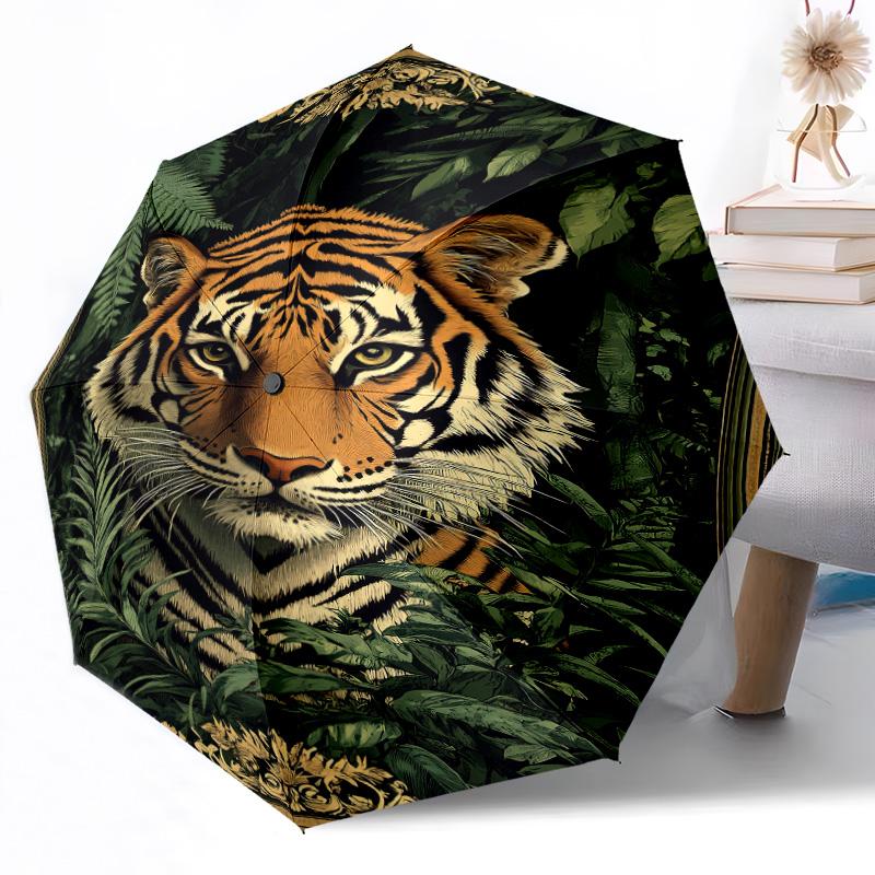 Tiger Yin Yang Artwork Outdoor Automatic Umbrella Retractable Design with 8-Rib Durability Lightweight Perfect Gift for Friends Family