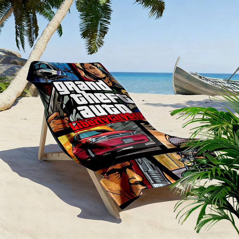 Grand Theft Auto V: L'avventura attende telo da spiaggia Telo da spiaggia per foto vacanze Campeggio all'aperto Asciugamano per piscina all'aperto Asciugamano da bagno ad asciugatura rapida nuoto