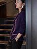 Women's Purple Wool Cardigan with Edge Design and Long Sleeves - Stylish Spring/Autumn Fashion