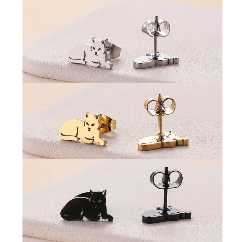 Cute Animal Stud Earrings for Women Girls 3 Pairs Cat Ear Studs Adornment Trendy Ear Hooks Charm Ornament Jewelry Gift