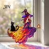 Retro Fantasy Window Hanging Vintage Halloween Cat Witch Decoration, Acrylic Ornaments, Black Decor Rustic Farmhouse Tree Decor, Party Supplies