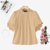 ZANZEA Camicetta da donna casual con colletto alla coreana, volant e maniche corte