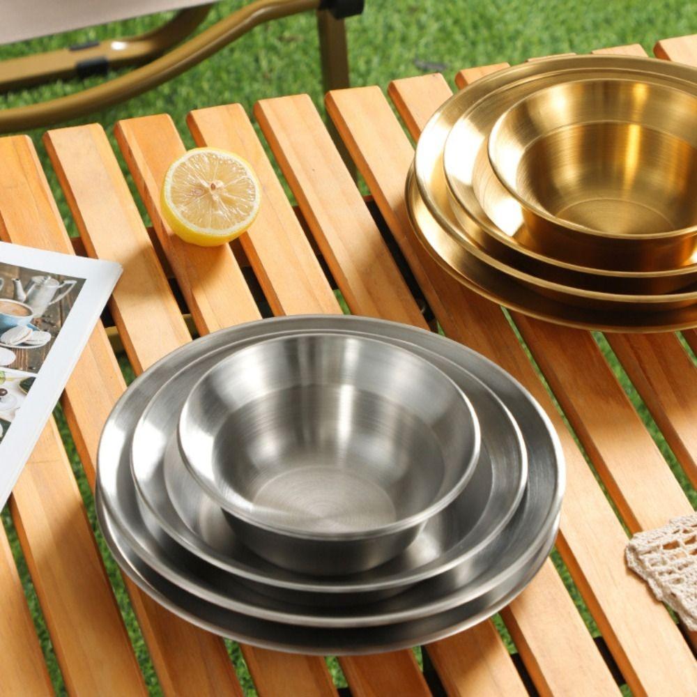4PCS/SET Stainless Steel Outdoor Dining Plate Bowl Korean Style Dessert Plate  Restaurant