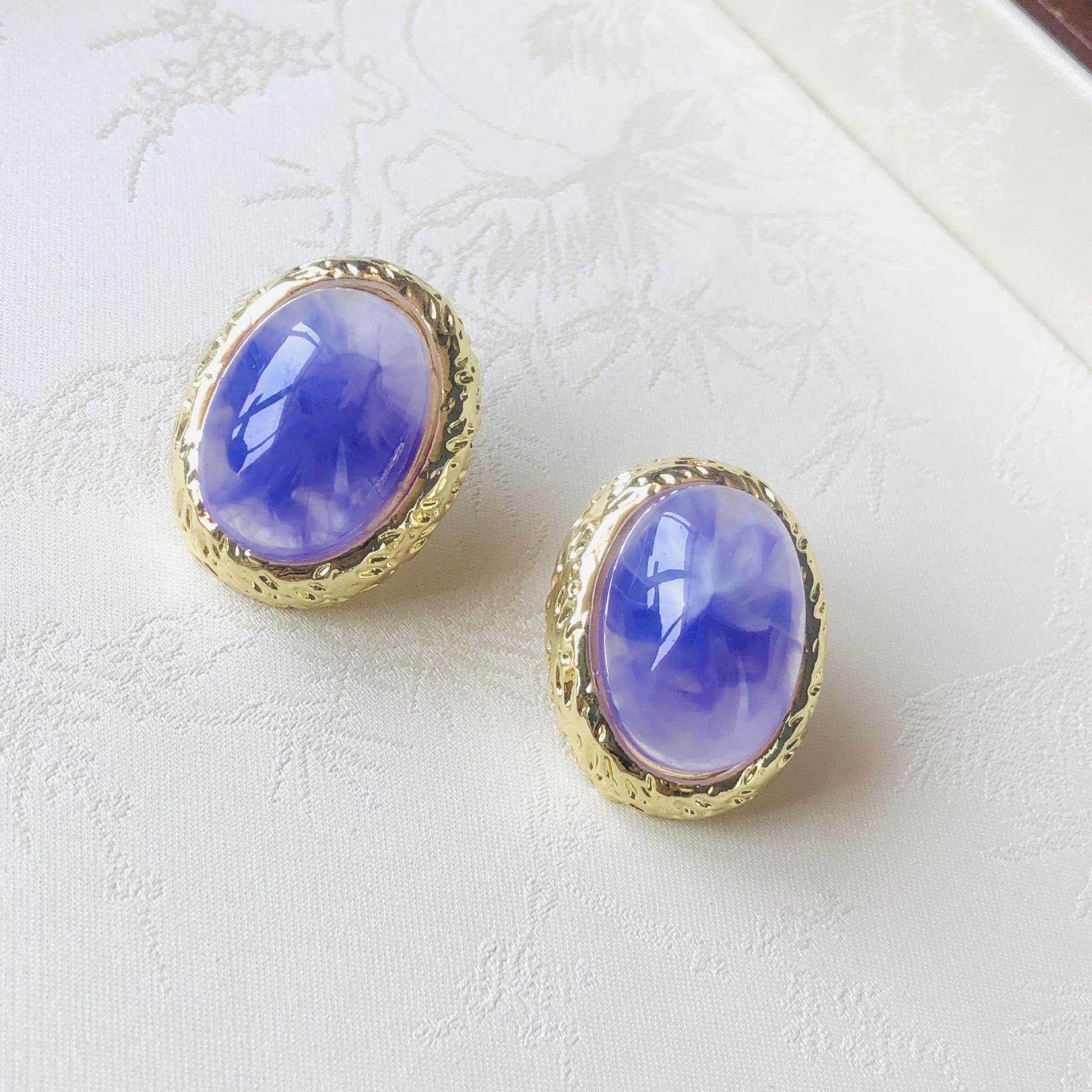 

Vintage High-End Oval Texture Tiger Eye Stud Earrings Luxury Minimalist Design Luxury Feelings Jewelry Accessories фіолетовий