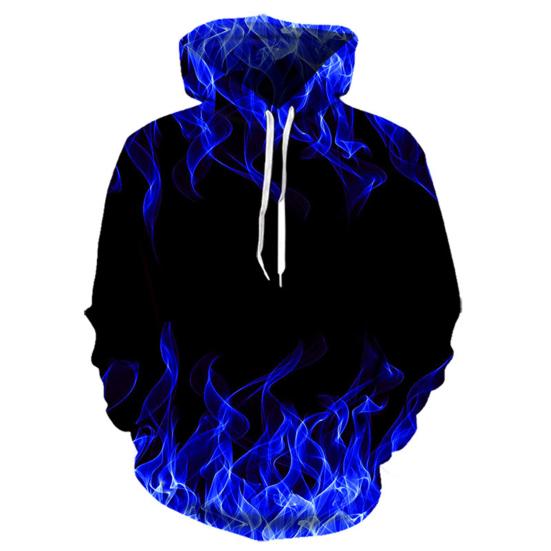 Couple Hoodie Colorful Flame Drawstring Spring Autumn Digital Fire Printed Pockets Sweatshirt