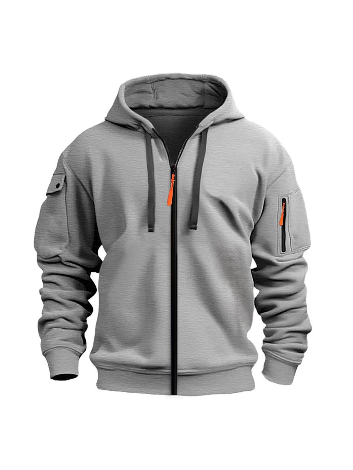 2024 Men s Multi-Pocket Embroidered Zip-Up Hoodie for Spring and Autumn Double Extra Large