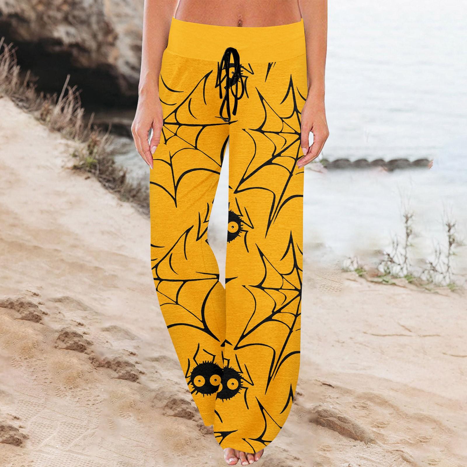 

Женские спортивные брюки, спальные брюки, напечатанные широкие брюки на шнурке, повседневные брюки с карманами XL жёлтый
