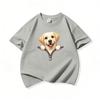 Kids Cotton T Shirt Cute Labrador Retriever Dog Zipper Print Crew Neck Short Sleeve Tee Casual Boys Girls Summer Tops