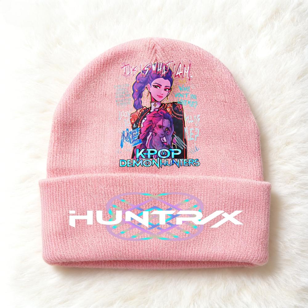 Berretto lavorato a maglia per bambini con stampa Anime Kpop Demon Hunters, Filato di lana, Stagione autunnale, Stagione fredda, Cappello alla moda per bambini, Copricapo, Abbigliamento